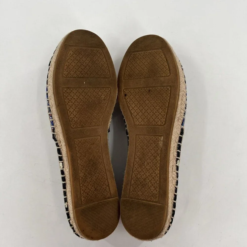 Tory Burch NAVY TEA ROSE Classic Dot‎ FLAT ESPADRILLE Slip On Size 6.5